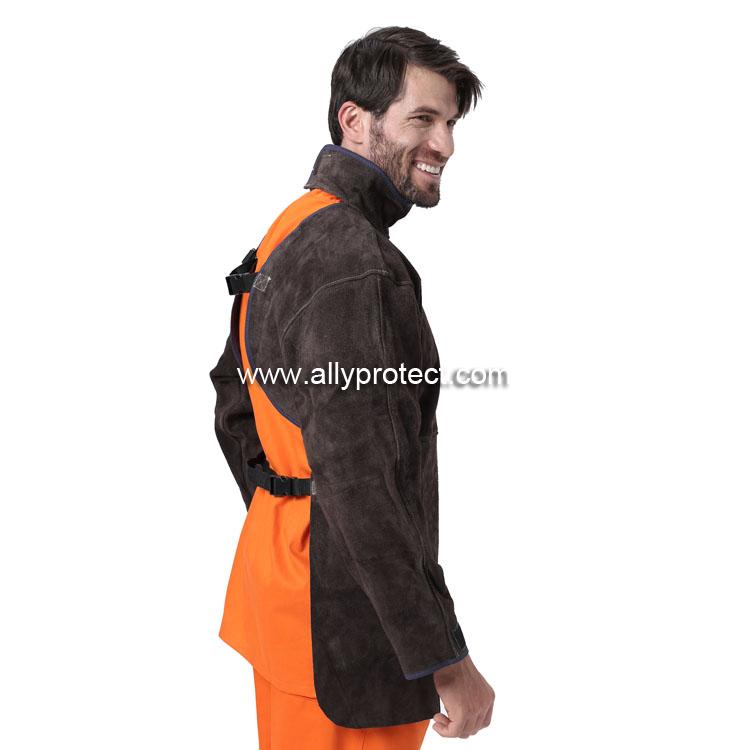 AP-8002 炭咖色皮護胸帶領長袖圍裙